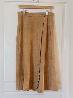 Suede Skirt in Tan with Subtle Floral Detail
